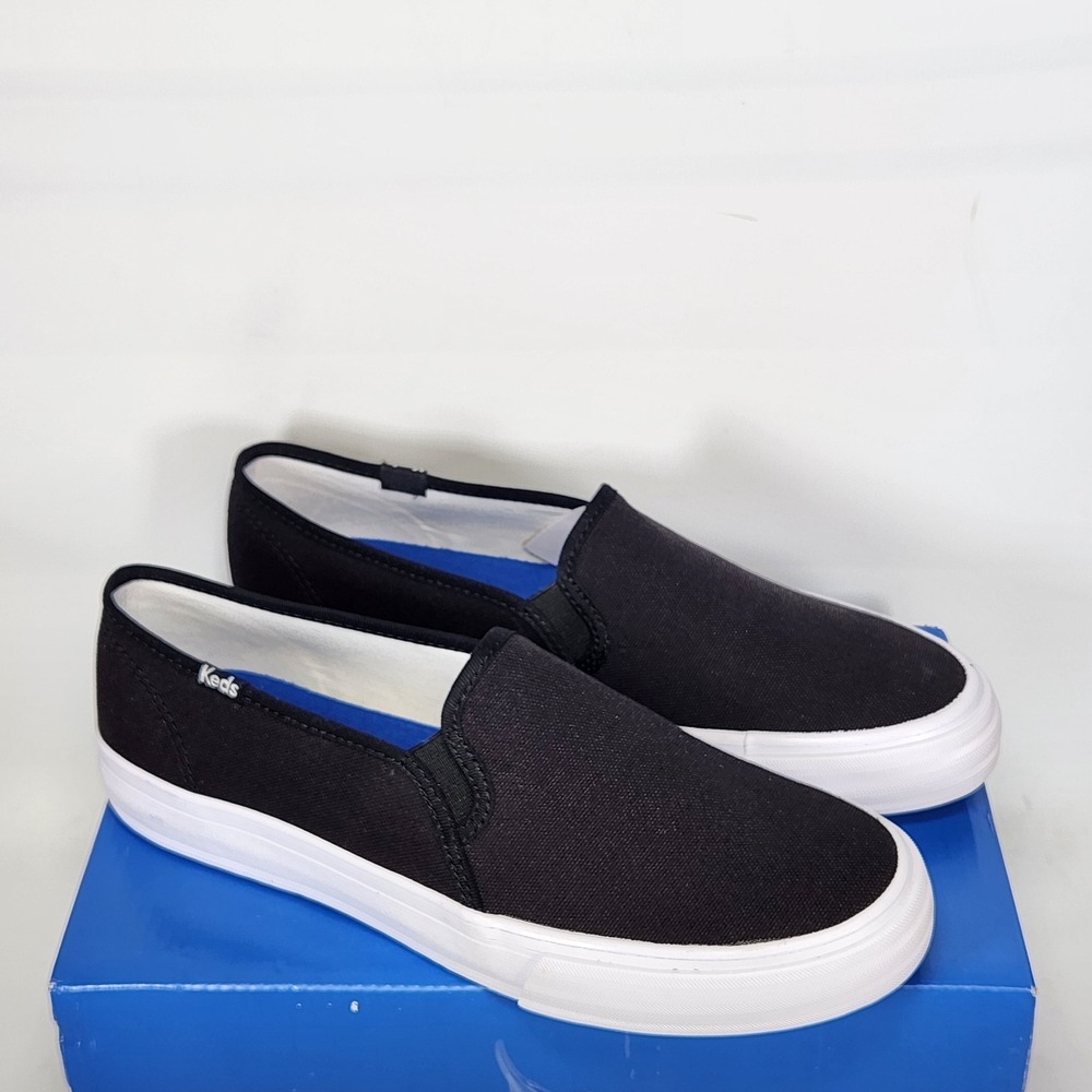 Keds Double Decker Canvas Sneakers Womens Size 7.5 Black Slip-On Shoes Noir - Picture 2 of 7